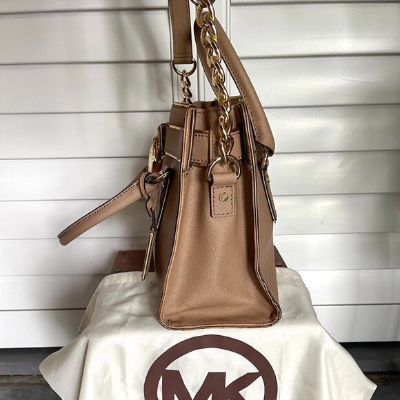 *GREAT CONDITION* Michael Kors Hamilton Saffiano Leather Medium Satchel in Khaki - Picture 8 of 14